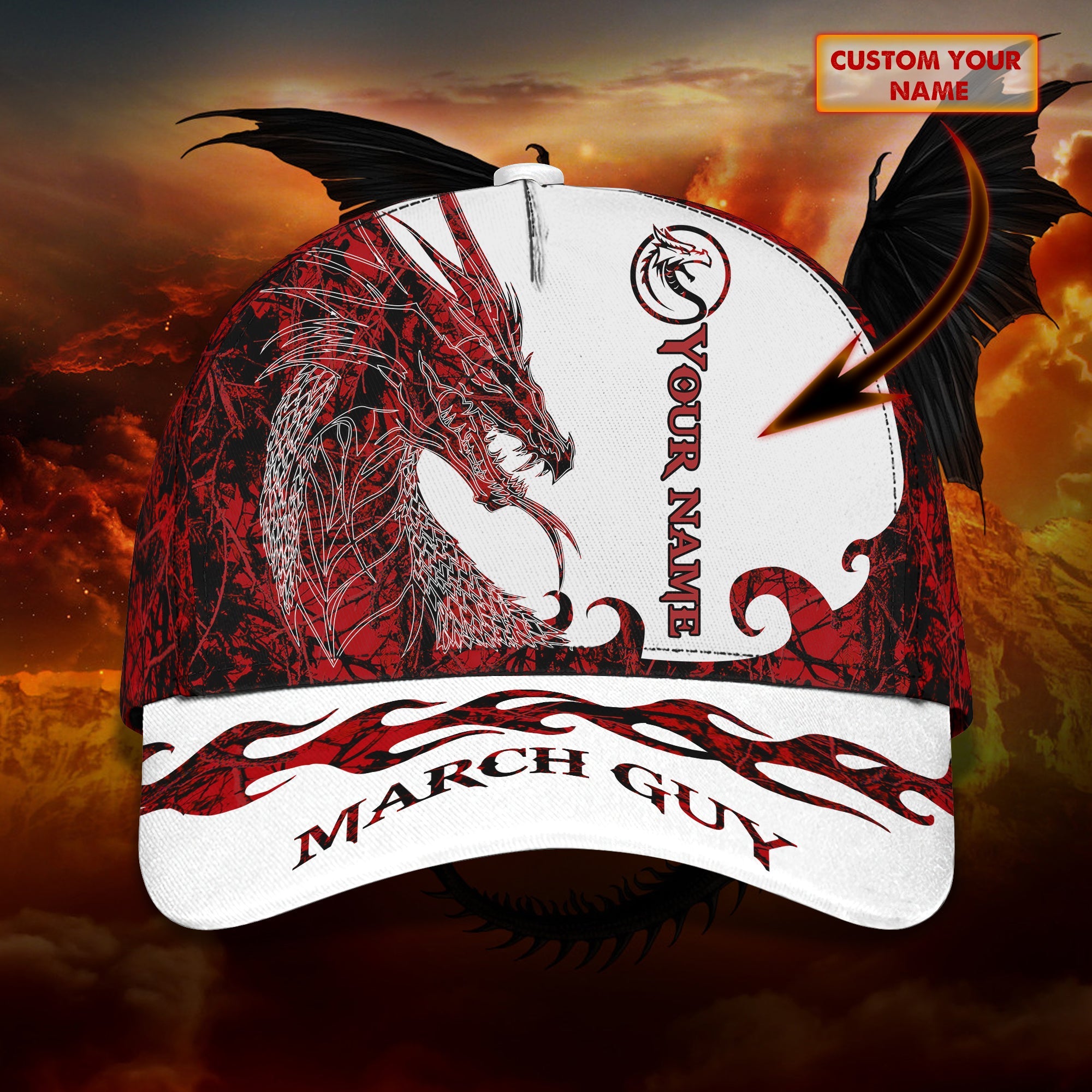 Custom Classic Red Dragon  Name Cap Trucker Hats Custom Hats Gifts For Men & Women