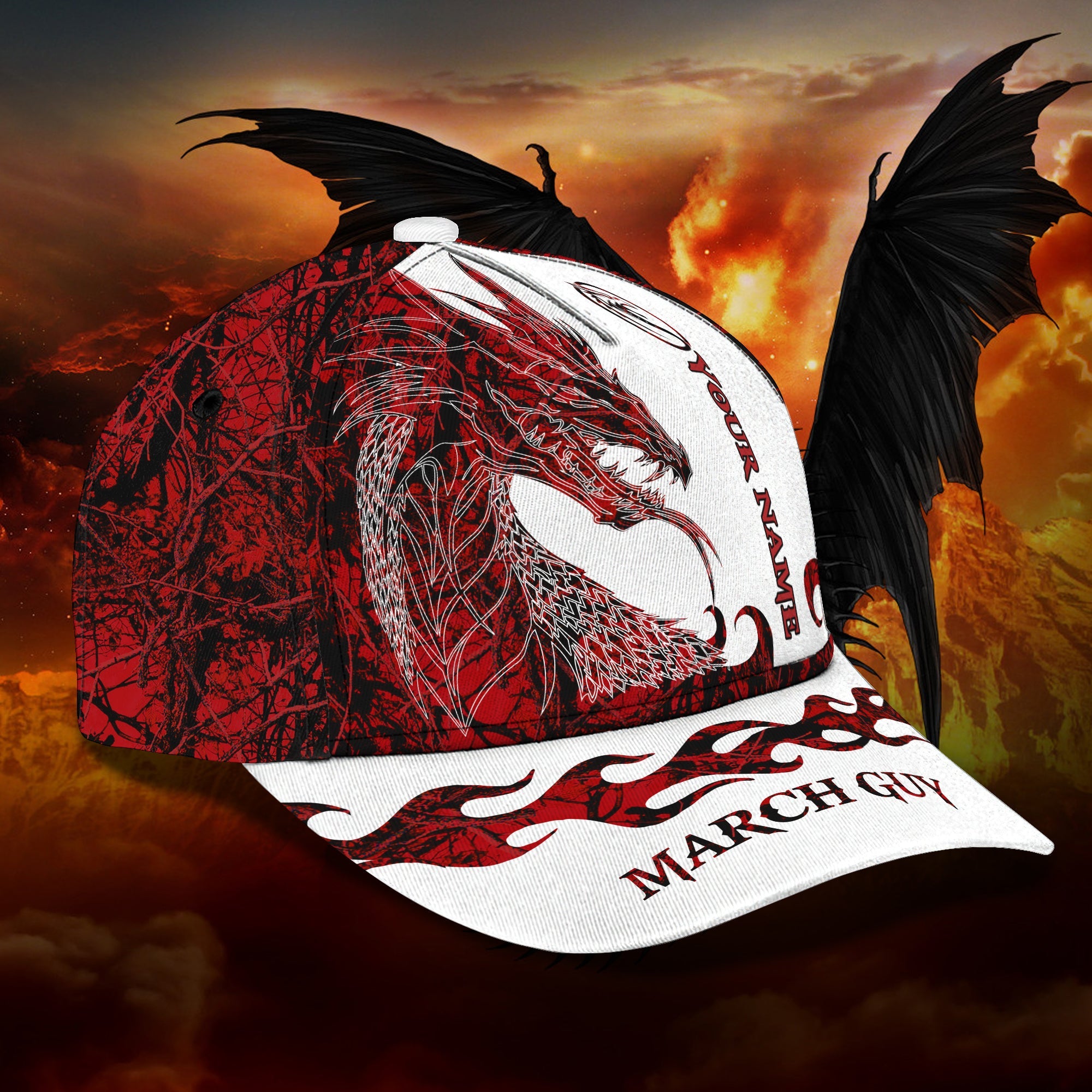 Custom Classic Red Dragon  Name Cap Trucker Hats Custom Hats Gifts For Men & Women