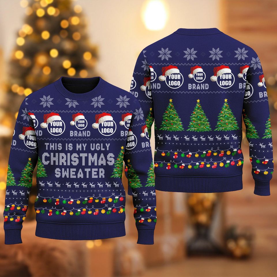 Custom Company Logo Ugly Christmas Sweater, Personalized Logo Team Xmas Sweatshirt - Image 2