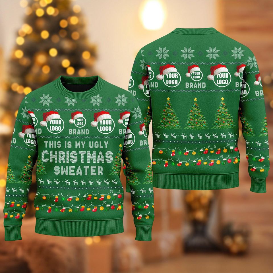 Custom Company Logo Ugly Christmas Sweater, Personalized Logo Team Xmas Sweatshirt - Image 3