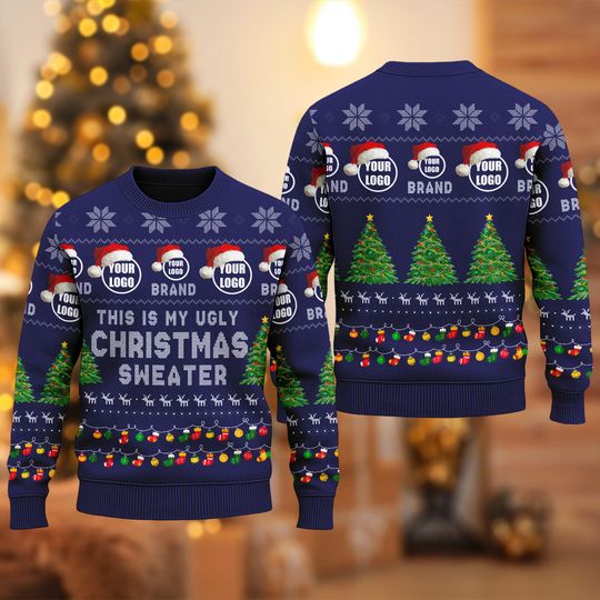 Custom Company Logo Ugly Christmas Sweater, Personalized Logo Team Xmas Sweatshirt - Image 12