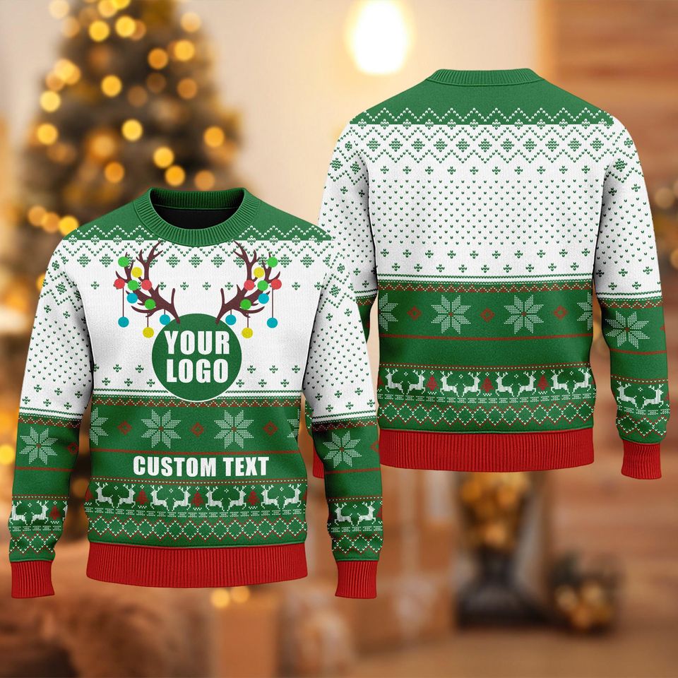 Custom Company Logo Ugly Christmas Sweater, Personalized Logo Xmas Sweatshirt - Image 3