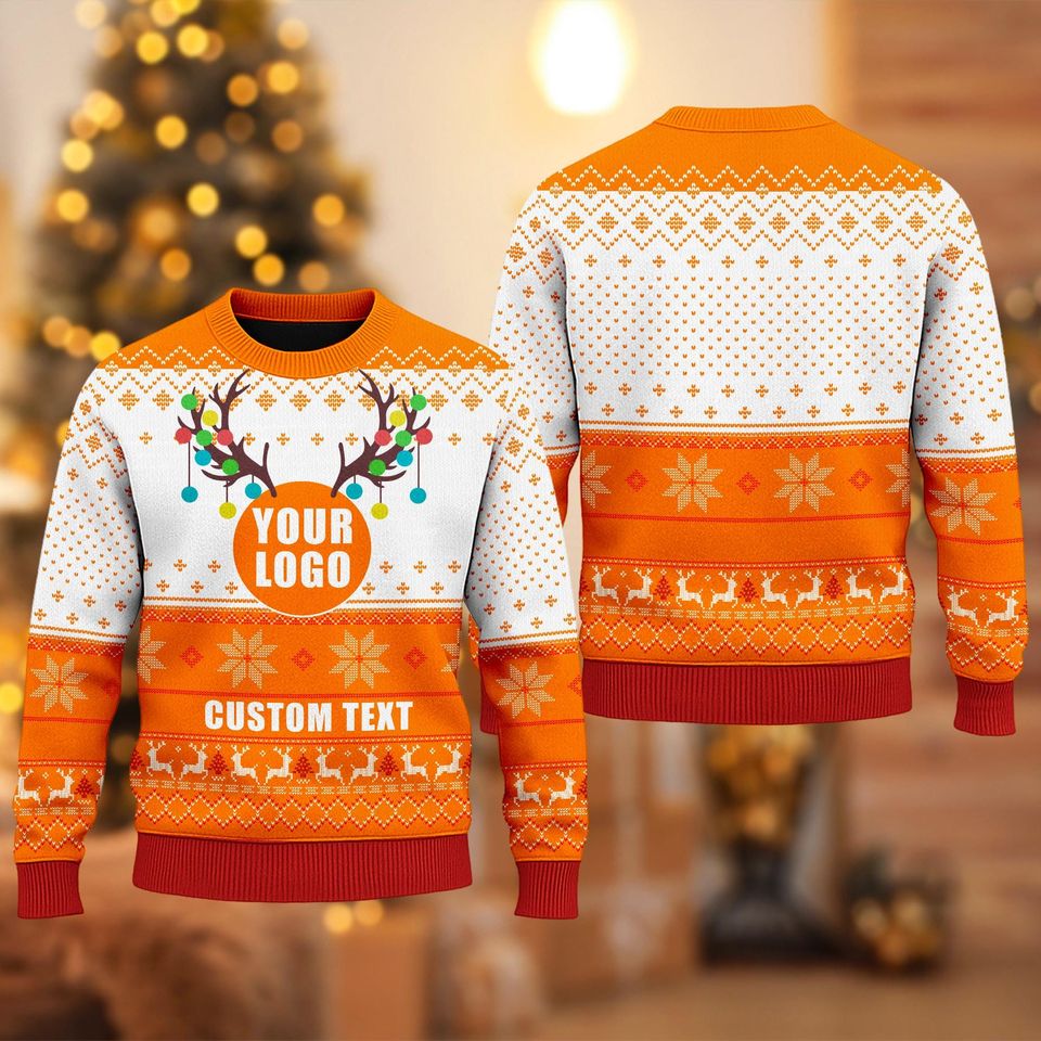 Custom Company Logo Ugly Christmas Sweater, Personalized Logo Xmas Sweatshirt, Custom Photo Image Christmas - Image 8