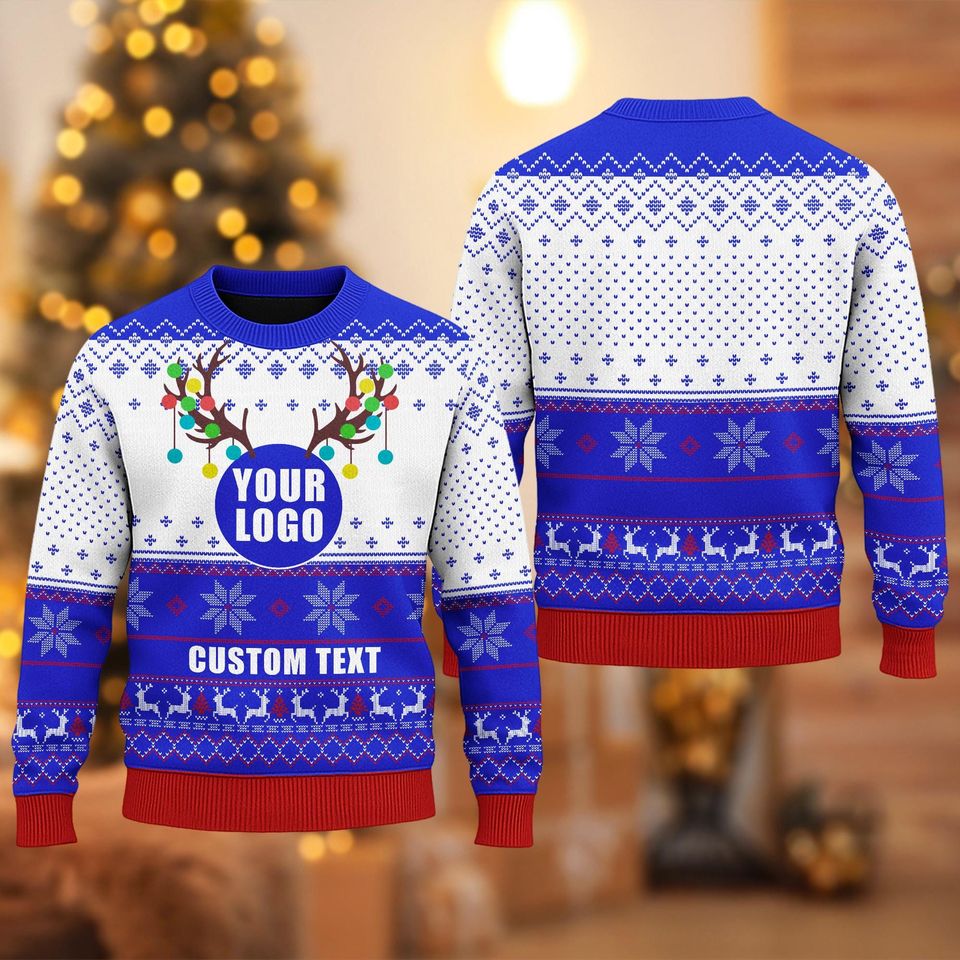 Custom Company Logo Ugly Christmas Sweater, Personalized Logo Xmas Sweatshirt, Custom Photo Image Christmas - Image 4