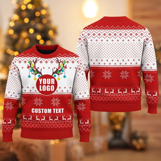 Custom Company Logo Ugly Christmas Sweater, Personalized Logo Xmas Sweatshirt, Custom Photo Image Christmas - Image 10