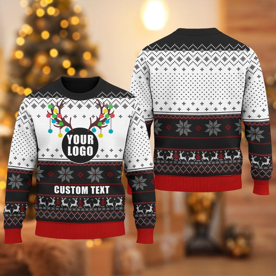 Custom Company Logo Ugly Christmas Sweater, Personalized Logo Xmas Sweatshirt, Custom Photo Image Christmas - Image 7
