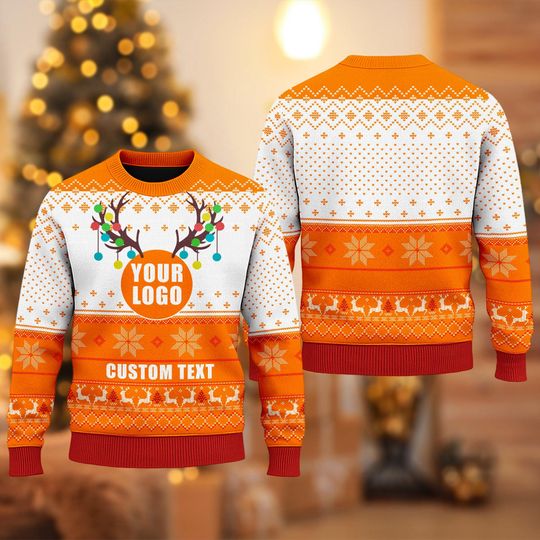 Custom Company Logo Ugly Christmas Sweater, Personalized Logo Xmas Sweatshirt, Custom Photo Image Christmas - Image 16