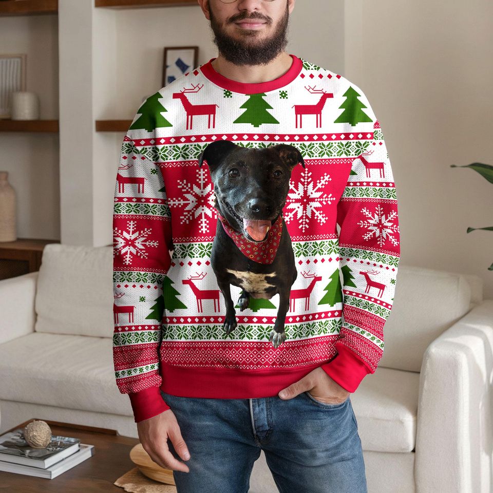 Custom Cute Black Dog Christmas Sweater for Men Women