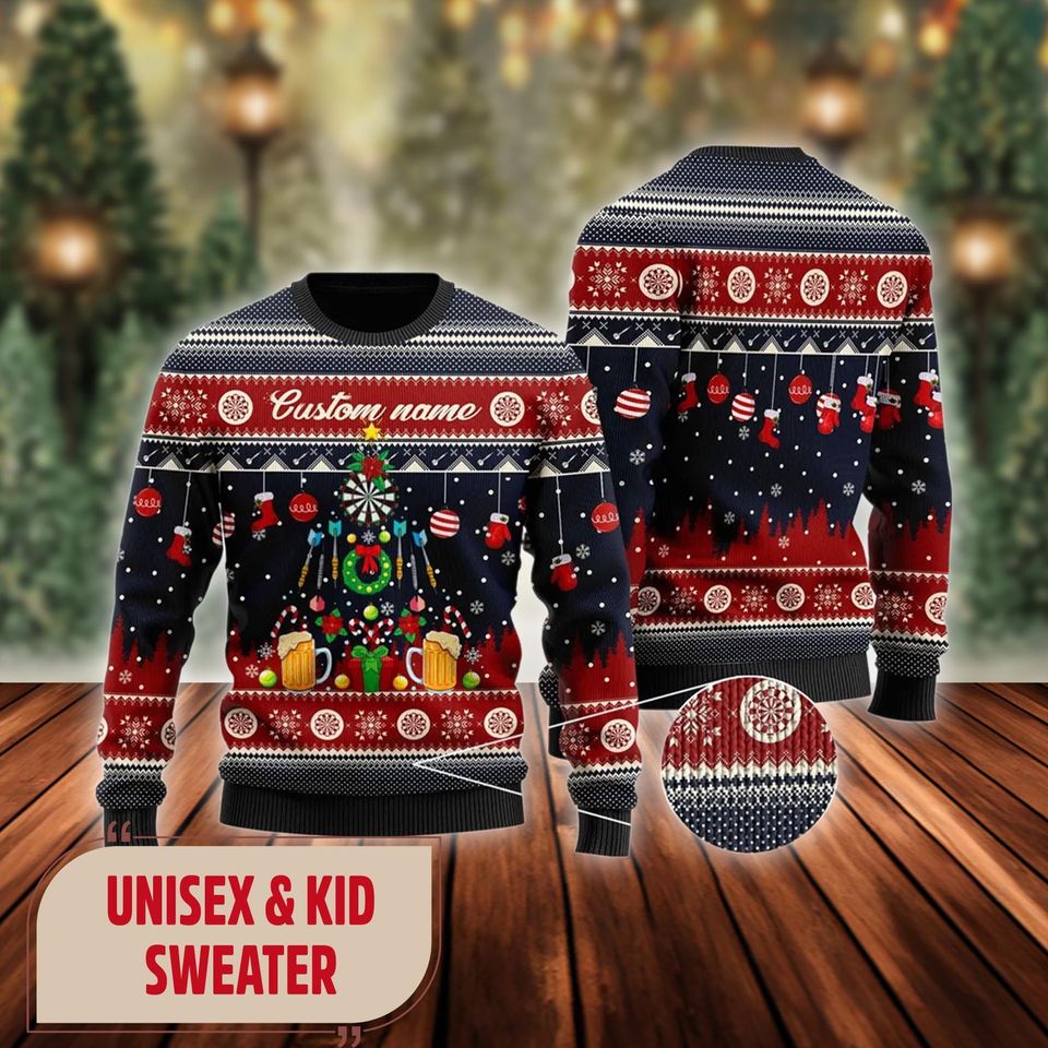 Custom Darts And Beer Noel Pattern Sweater, Santa And Reindeer