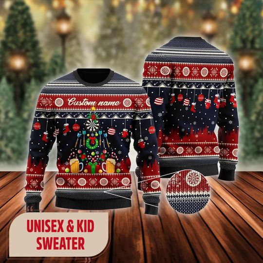 Custom Darts And Beer Noel Pattern Sweater, Santa And Reindeer - Image 8