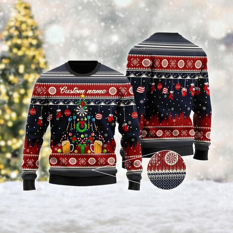 Custom Darts And Beer Noel Pattern Sweater, Santa And Reindeer Ugly Sweatshirts