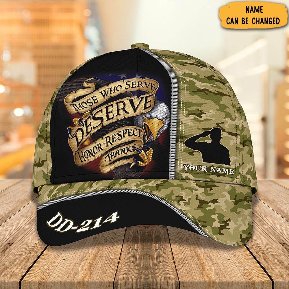 Custom Dd-214 Veteran Hat Camo Print Those Who Serve Deserve Honor Respect Thanks Trucker Hats Custom Hats Gifts For Men & Women