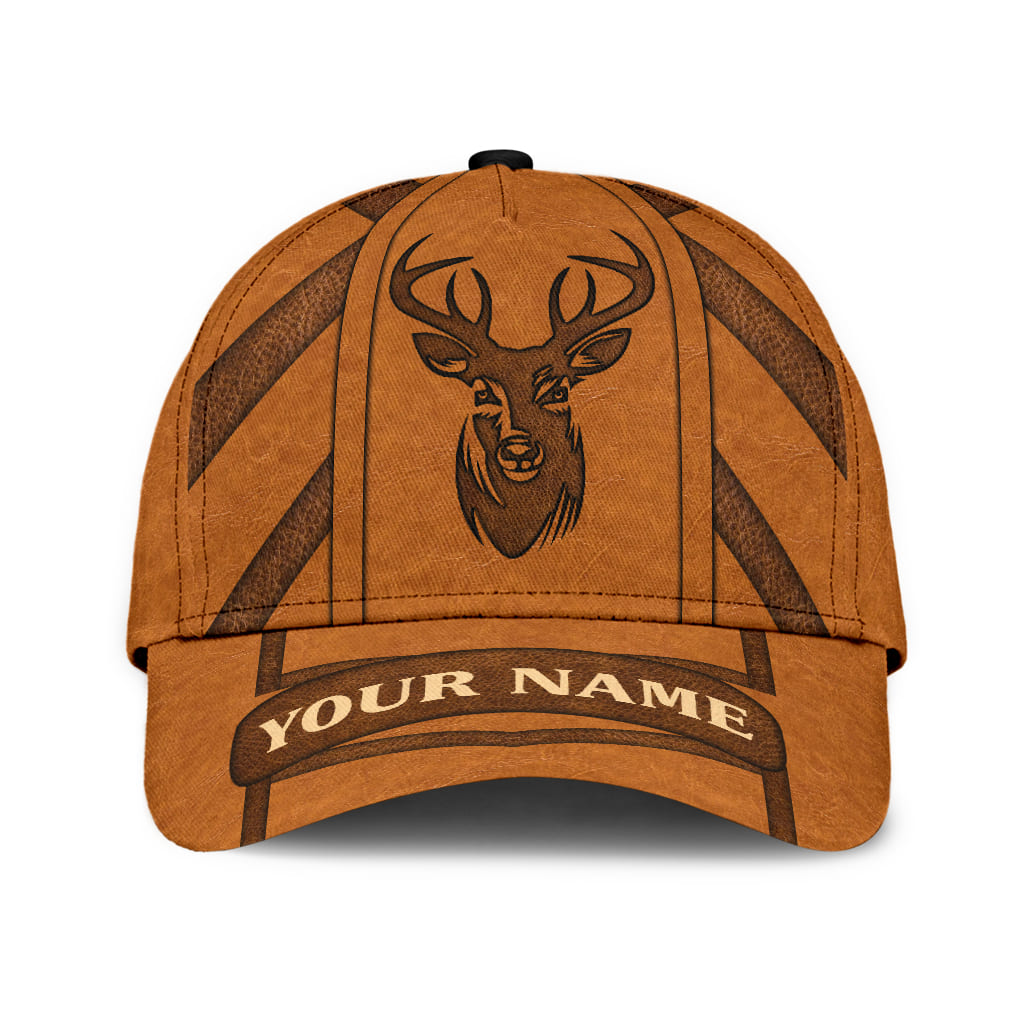 Custom Deer Hunting Classic Cap Hat Brown Leather Pattern Cap Hat Trucker Hats Custom Hats Gifts For Men & Women