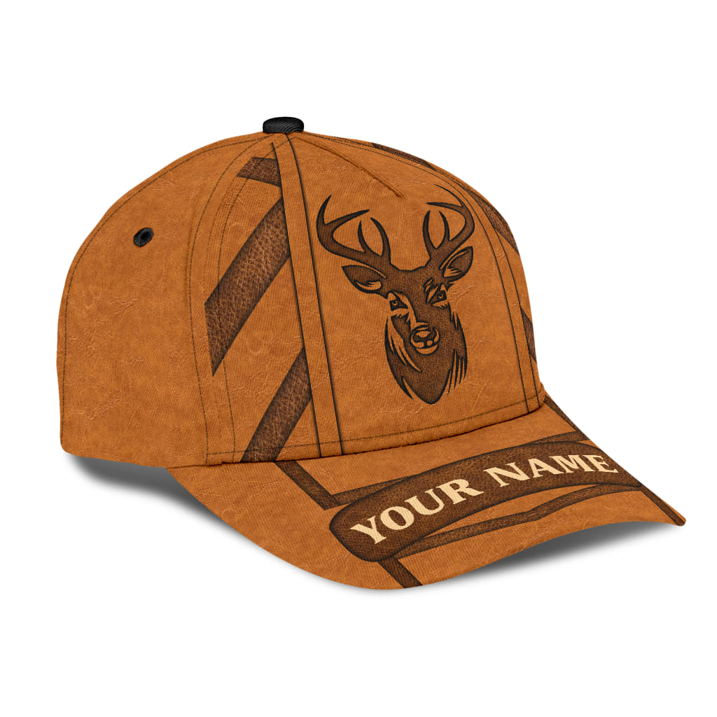 Custom Deer Hunting Classic Cap Hat Brown Leather Pattern Cap Hat Trucker Hats Custom Hats Gifts For Men & Women