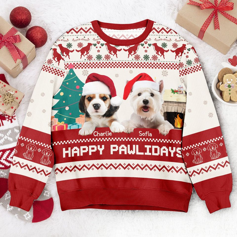 Custom Dog & Cat Photo Ugly Christmas Sweater, Personalized Custom