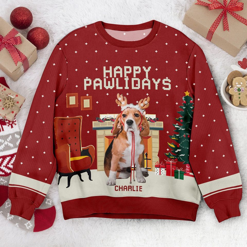 Custom Dog & Cat Photo Ugly Christmas Sweater, Personalized Custom Dog Photo