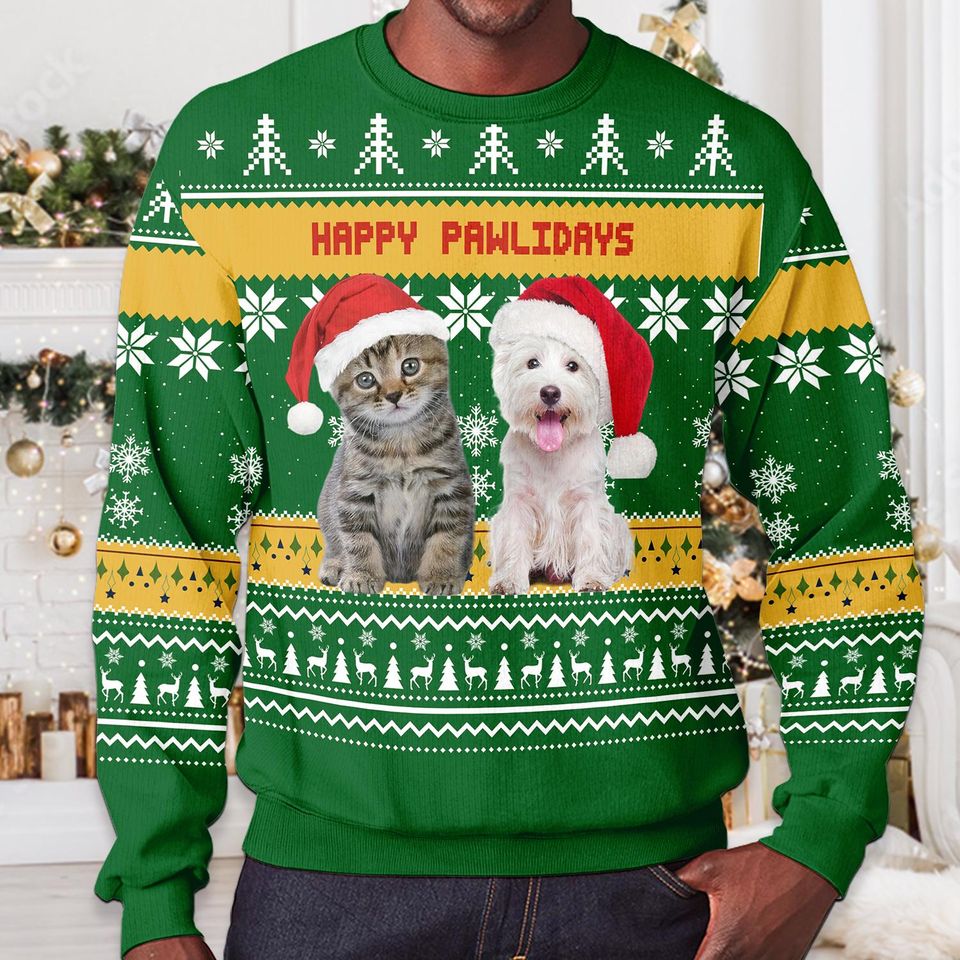 Custom Dog & Cat Photo Ugly Christmas Sweater, Personalized Custom Dog Photo Ugly Sweater, Funny Christmas Gift - Image 4