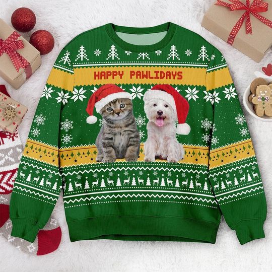 Custom Dog & Cat Photo Ugly Christmas Sweater, Personalized Custom Dog Photo Ugly Sweater, Funny Christmas Gift - Image 10