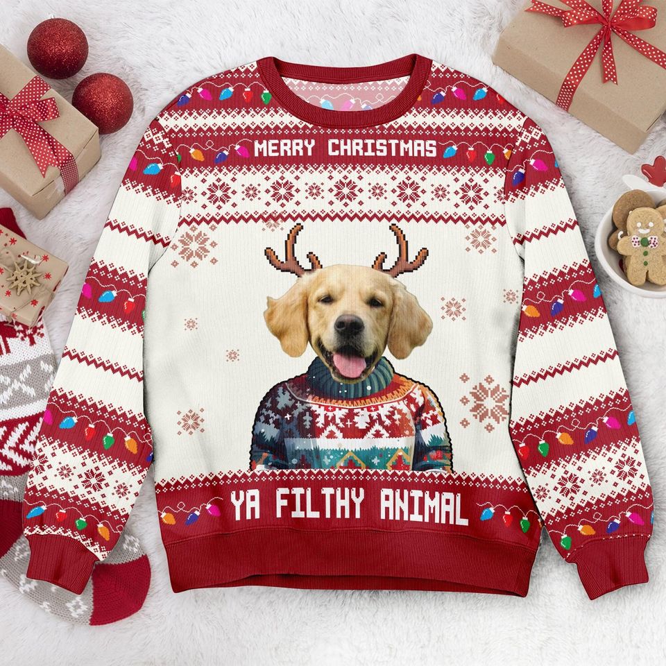 Custom Dog & Cat Photo Ugly Christmas Sweater, Personalized Custom Dog Photo Ugly Sweater, Funny Christmas Gifts - Image 2