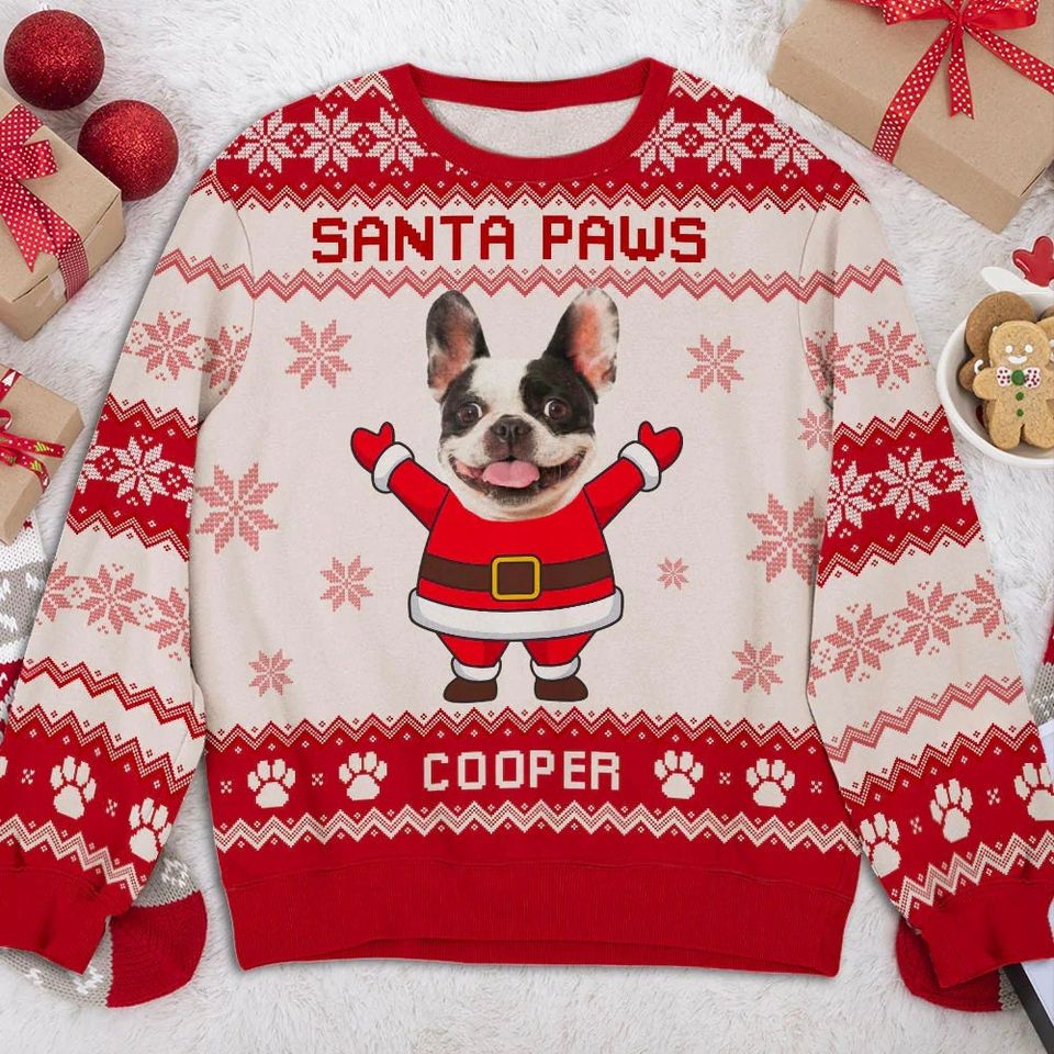 Custom Dog Cat Photo Santa Paws 3D Ugly Christmas Sweater
