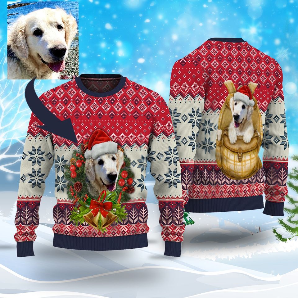 Custom Dog Face Christmas Light Ugly Sweater, Personalized Dog Face Sweater