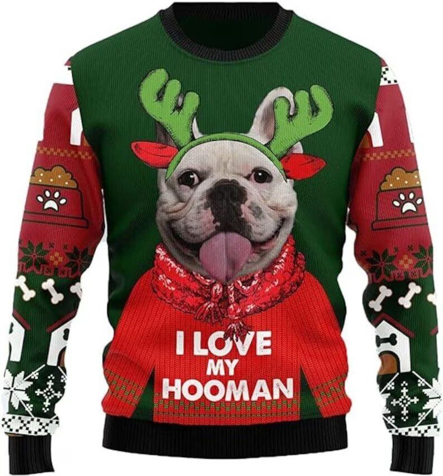 Custom Dog Face Christmas Ugly Sweater, Pet Reindeer Horn Ugly Sweatshirt