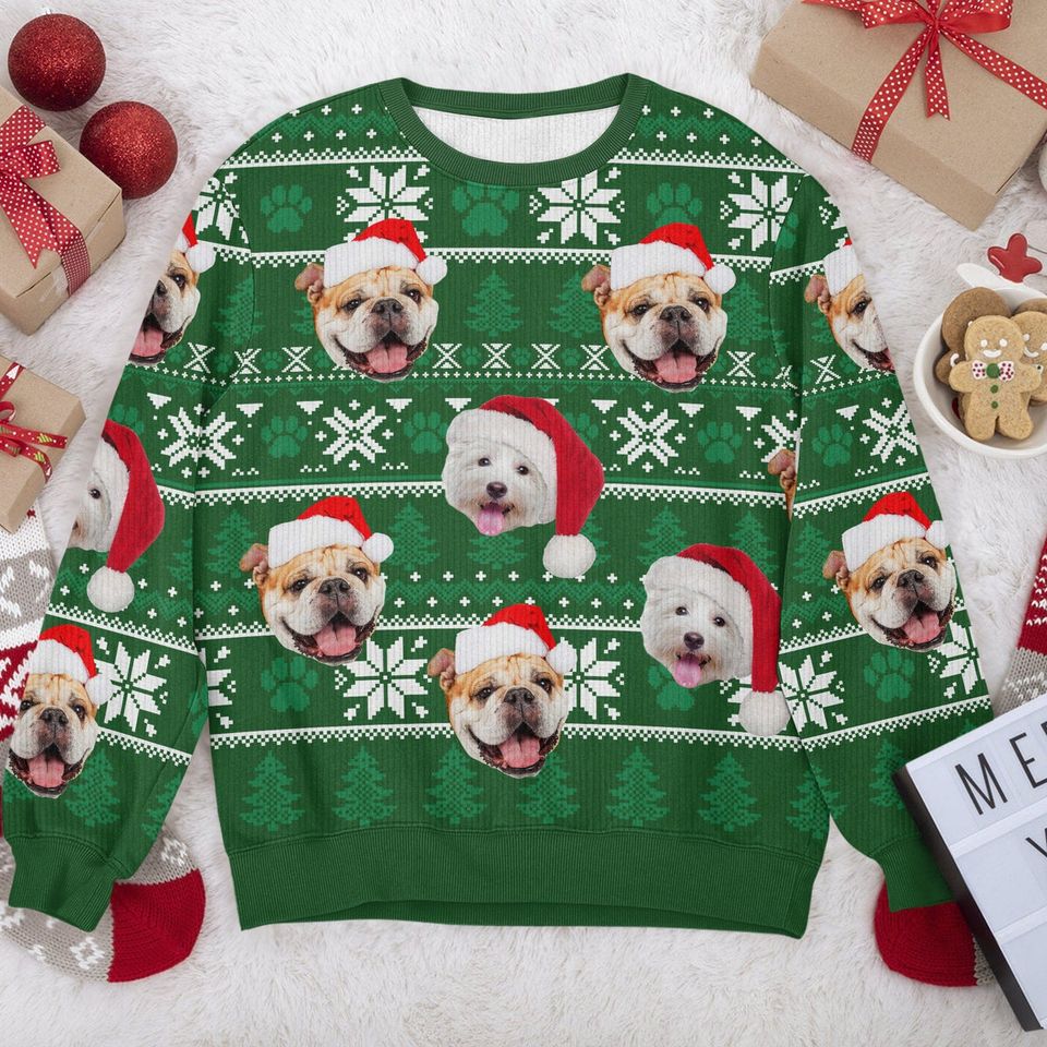 Custom Dog Photo May Your Christmas Be Furry And Bright Ugly Sweater