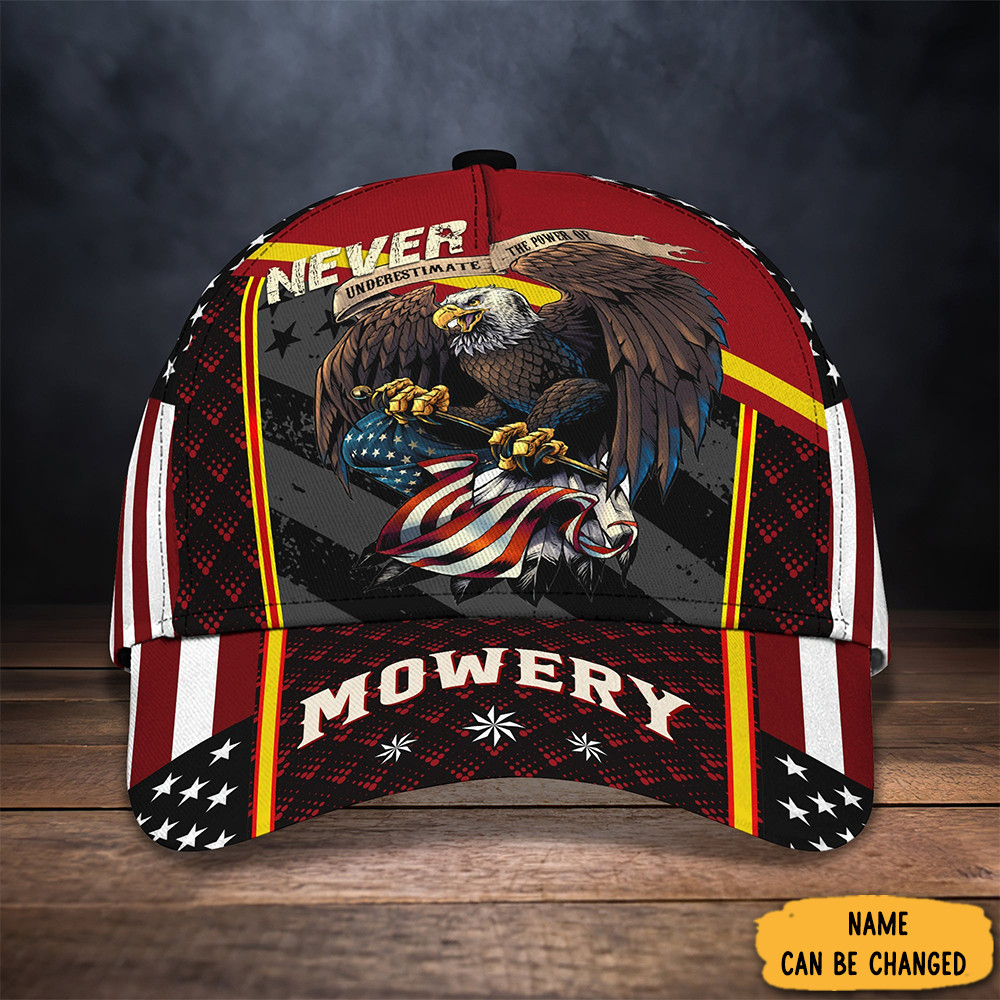 Custom Eagle Never Underestimate The Power Of Mowery Hat Patriotic Baseball Cap Trucker Hats Custom Hats Gifts For Men & Women