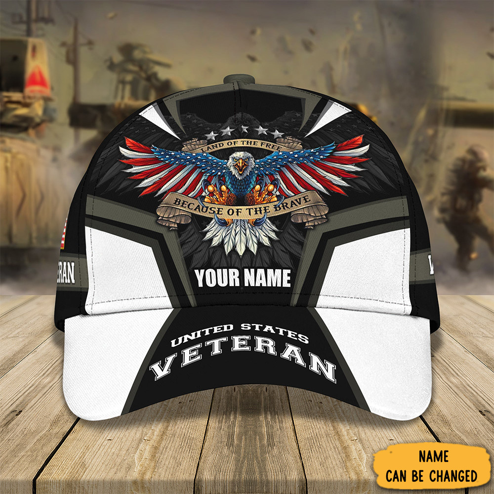 Custom Eagle Us Veteran Hat Land Of Free Because Of The Brave Patriotic Gifts For Veterans Trucker Hats Custom Hats Gifts For Men & Women