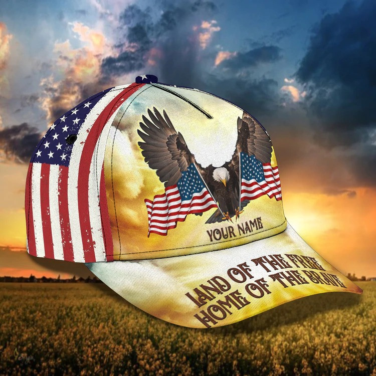Custom Eagle USA Flag Cap, USA Land of the Free, Home of the Brave 3D Hat for Man Trucker Hats Custom Hats Gifts For Men & Women