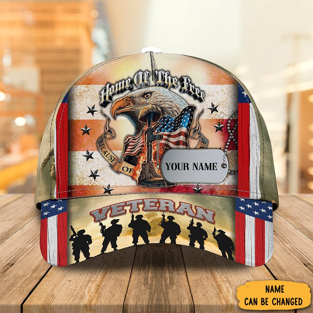 Custom Eagle Veteran Hat Home Of The Free Because Of Brave Veterans Day Presents Trucker Hats Custom Hats Gifts For Men & Women