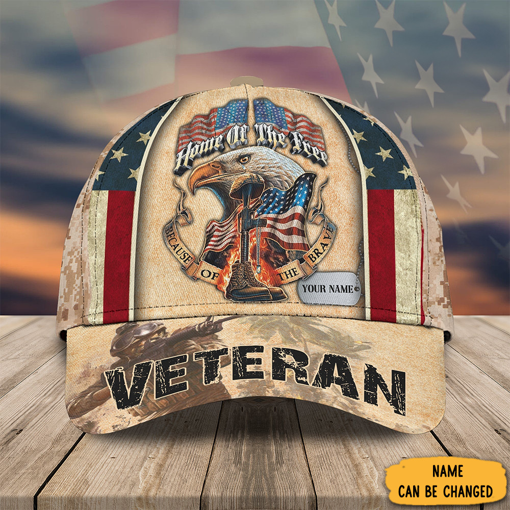 Custom Eagle Veteran Hat Home Of The Free Because Of The Brave Birthday Gifts For Veteran Trucker Hats Custom Hats Gifts For Men & Women