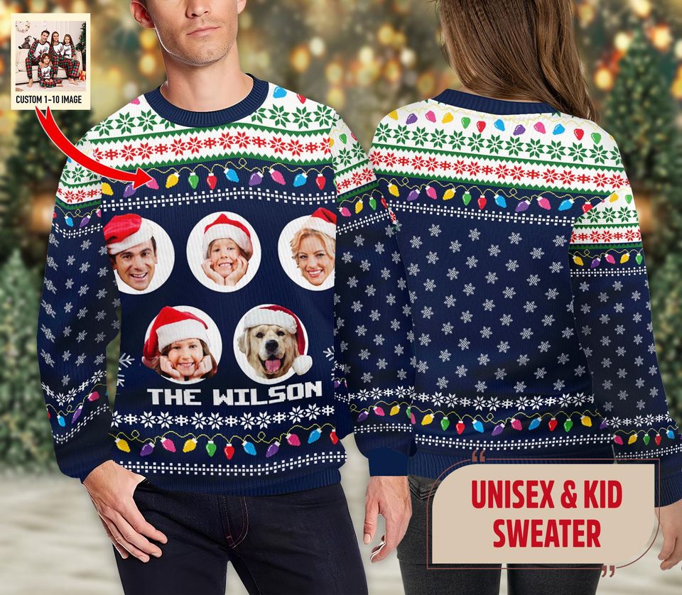 Custom Face And Name Christmas Family Xmas Leds Ugly Christmas Sweater