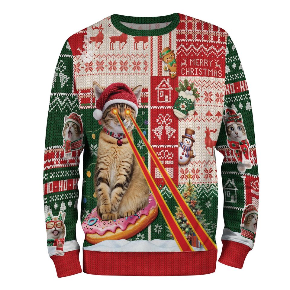 Custom Face Cat Christmas Sweatshirt, Custom Pet Ugly Sweatshirt