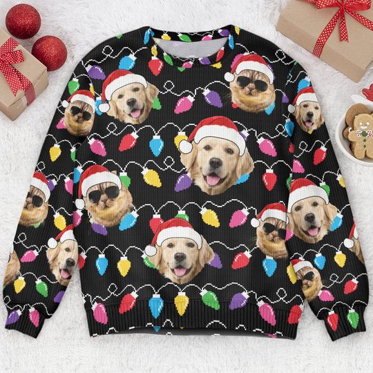 Custom Face Christmas Family Pet Funny Xmas Leds - Personalized Photo Ugly Sweater - Image 4