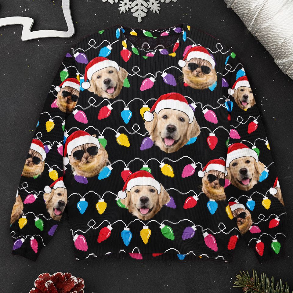 Custom Face Christmas Family Pet Funny Xmas Leds - Personalized Photo Ugly Sweater - Image 3
