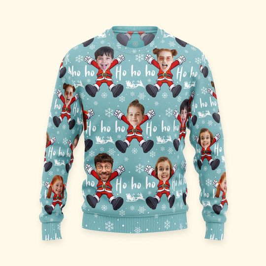 Custom Face Christmas Family Santa Claus, Personalized Family Photo Ugly Sweater - Image 9