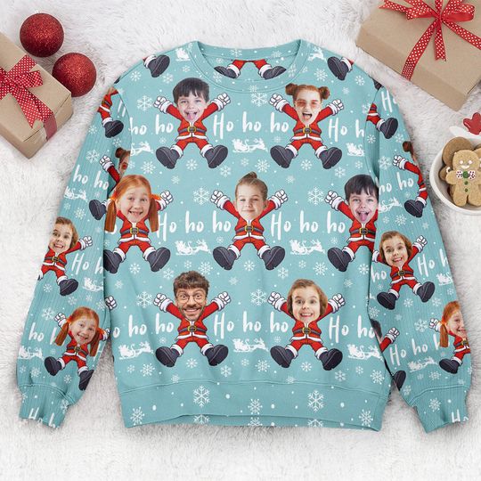 Custom Face Christmas Family Santa Claus, Personalized Family Photo Ugly Sweater - Image 7