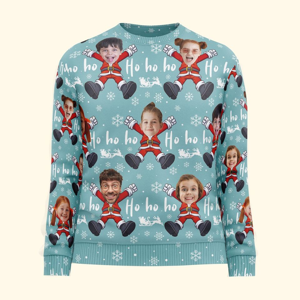 Custom Face Christmas Family Santa Claus, Personalized Family Photo Ugly Sweater - Image 4