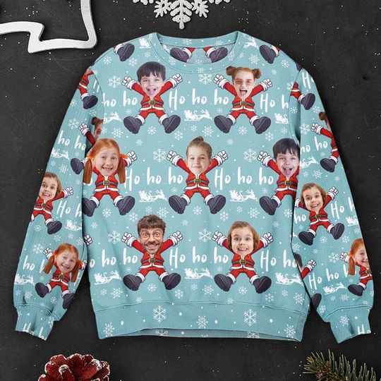 Custom Face Christmas Family Santa Claus, Personalized Family Photo Ugly Sweater - Image 8