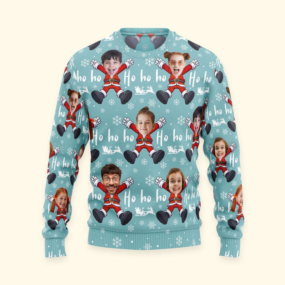 Custom Face Christmas Family Santa Claus, Personalized Family Photo Ugly Sweater - Image 3