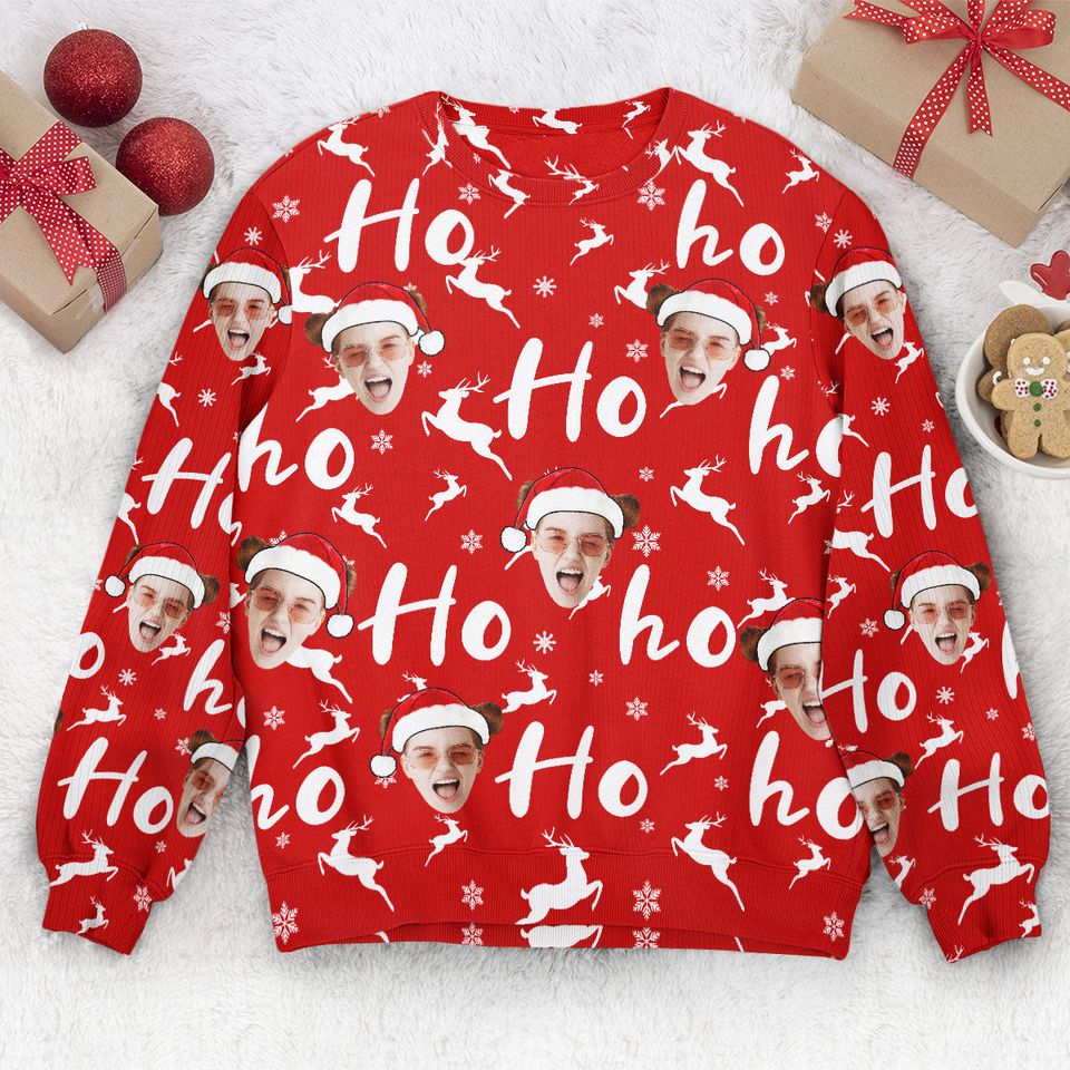Custom Face Christmas Family Silly Hohoho - Personalized Photo Ugly Sweater