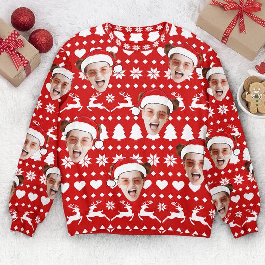 Custom Face Christmas Family Silly - Personalized Photo Ugly Sweater - Image 2