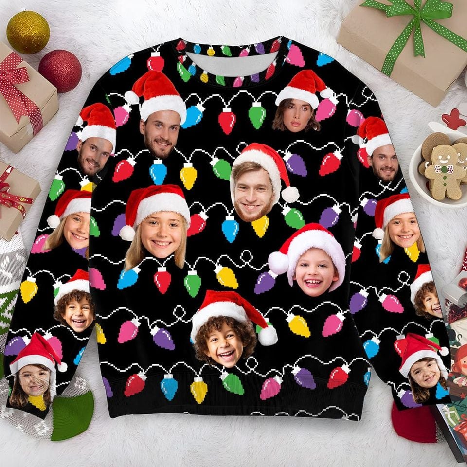 Custom Face Christmas Family Silly Xmas Leds AOP Ugly Sweatshirt