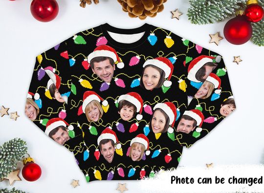 Custom Face Christmas Family Silly Xmas Leds - Personalized Photo Ugly Sweater - Image 7
