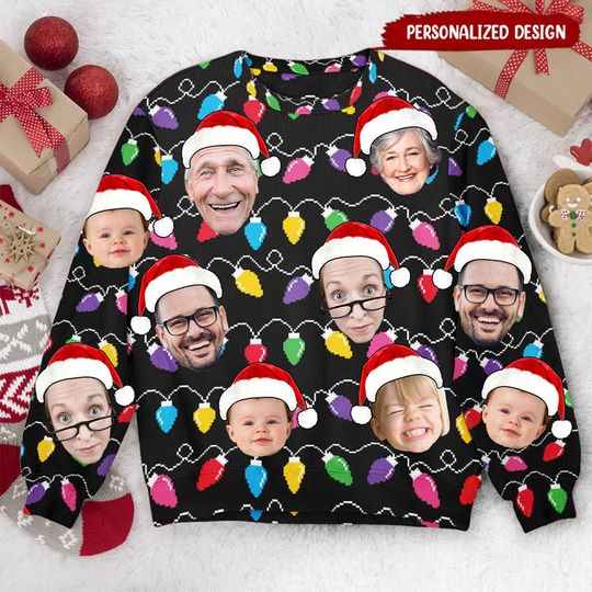 Custom Face Christmas Family Silly Xmas Leds - Personalized Photo Ugly Sweater - Image 4