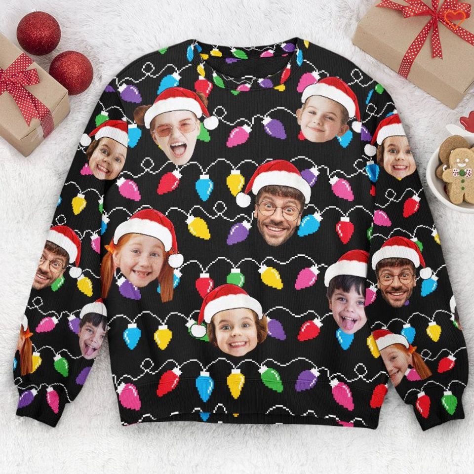 Custom Face Christmas Family Silly Xmas Leds - Personalized Photo Ugly Sweater