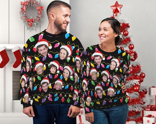 Custom Face Christmas Family Silly Xmas Leds - Personalized Photo Ugly Sweater - Image 5