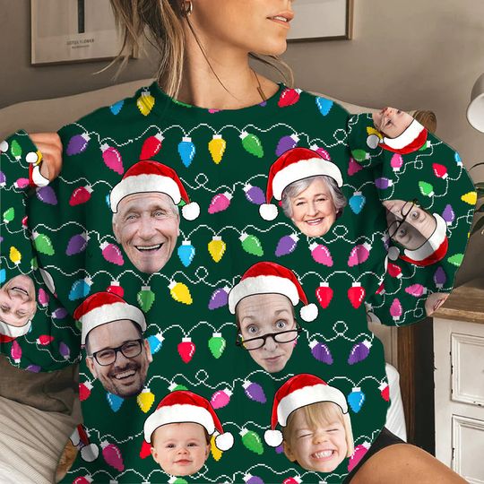 Custom Face Christmas Family Silly Xmas Leds - Personalized Photo Ugly Sweater - Image 5