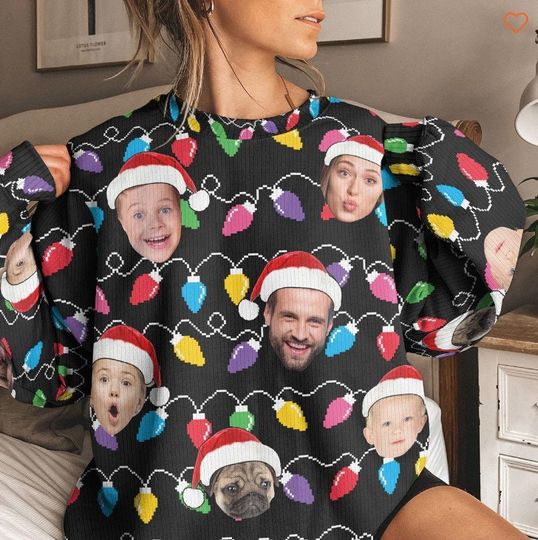 Custom Face Christmas Family Silly Xmas Leds - Personalized Photo Ugly Sweater - Image 5